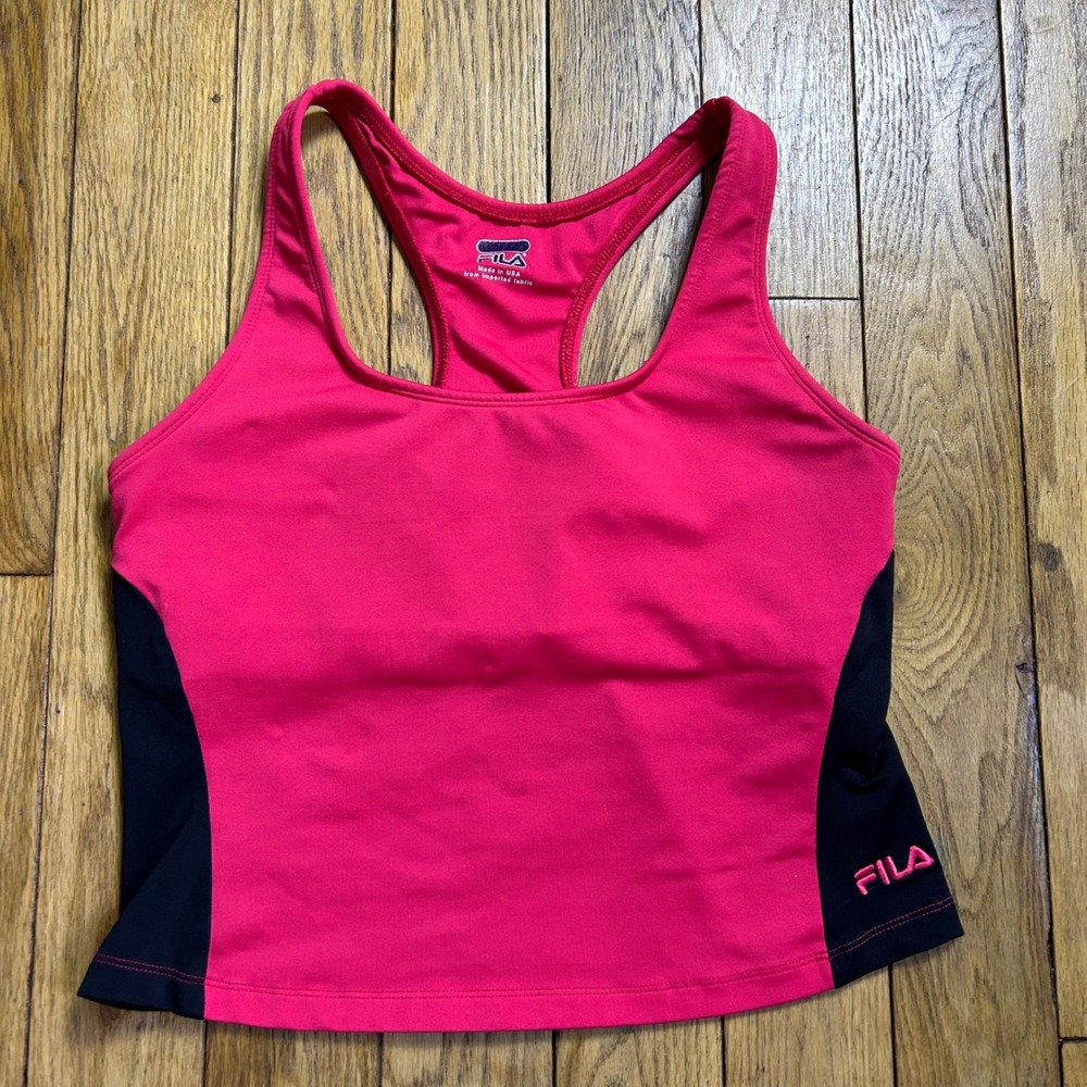 Fila Womens Racerback Athletic Tank Top Pink Black Colorblock Made in USA